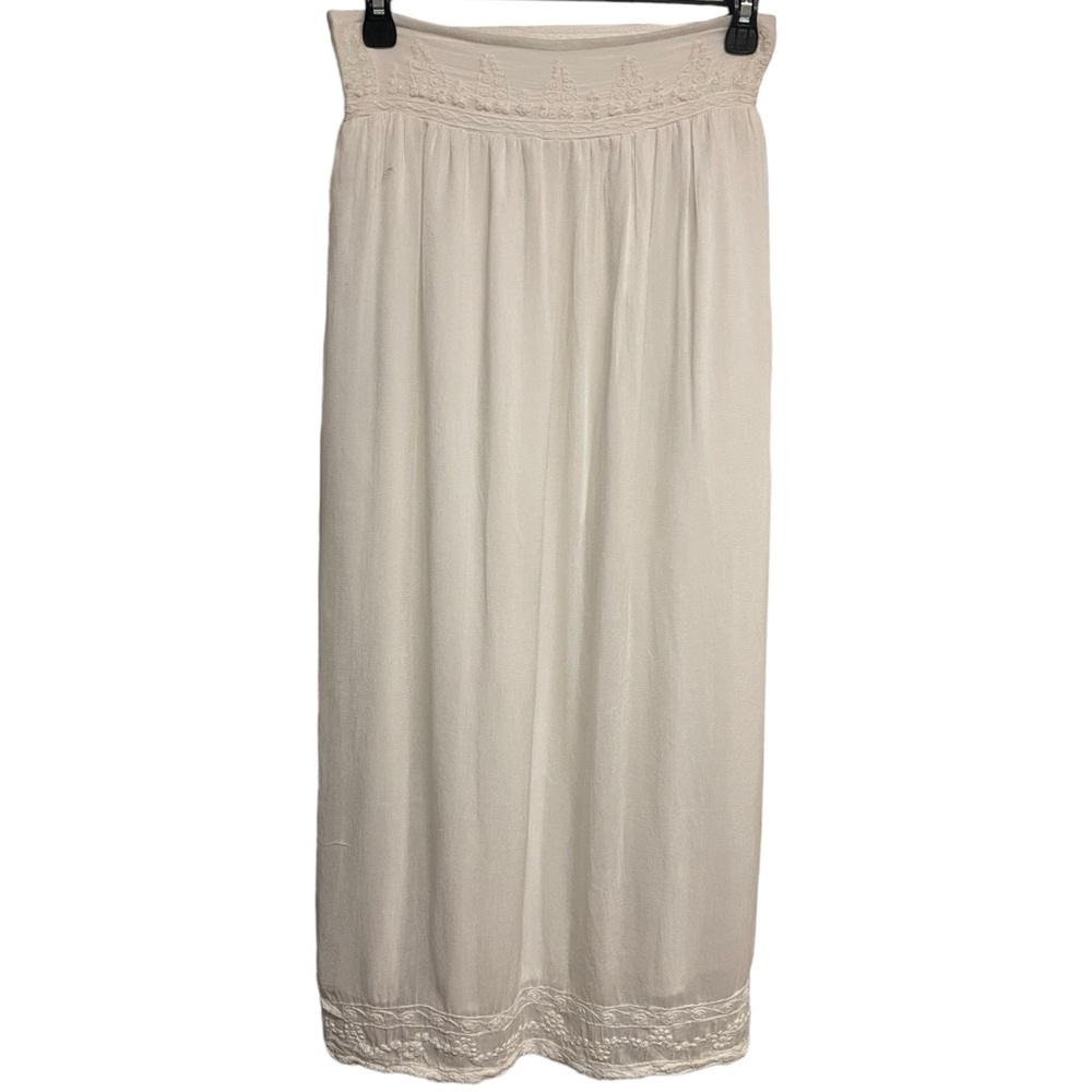 ZARA Maxi Shirt Crinkle Chiffon Pull On Embroidered Waist/Hem Lined Size Small